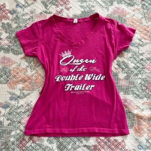 Pink Graphic Tee with Queen of the Double Wide Trailer Print